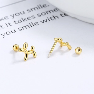 925 silver balloon dog stud earrings in gold with secure screw back design