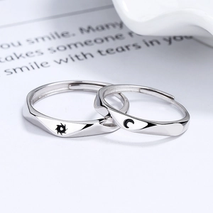 Polished 925 sterling silver sun and moon adjustable open rings for couples gift