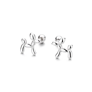 Minimalist S925 sterling silver balloon dog stud earrings with secure screw back design