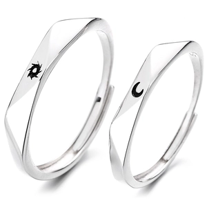925 silver sun and moon couple rings with adjustable opening and geometric twist design