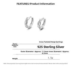 Details von 925 Sterling Silber Creolen mit gedrehtem Design und 11,3 mm Außendurchmesser