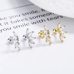 925 Sterling Silver Marquise Cut Rhinestone Stud Earrings For Women Modern Screw Back Geometric Helix Piercing Jewelry