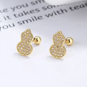 925 silver gourd stud earrings in gold finish with pavé set cubic zirconia stones