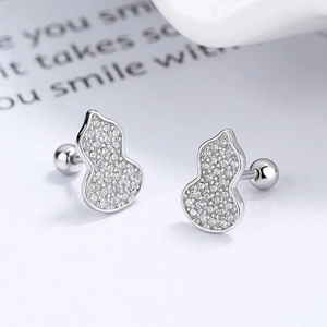 925 sterling silver gourd stud earrings with zircon inlay and screw back closure