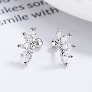 Elegant 925 sterling silver marquise cut zircon stud earrings in a fan-shaped design