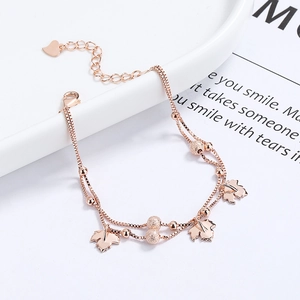Double-layer rose gold maple leaf bracelet with polished beads and sand texture finish