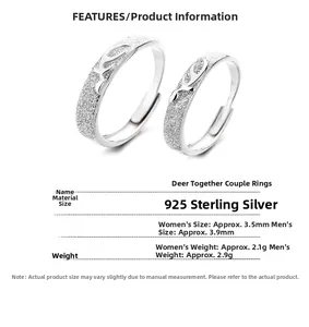 Detailed specs of 925 sterling silver deer antler rings with matte finish and size info