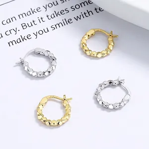 925 Sterlingsilber Geometrische Facettierte Kleine Creolen Ohrringe Für Damen Minimalistische Zierliche Mode Schmuck Geschenk