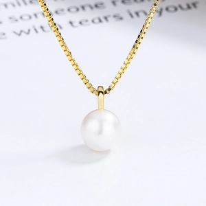 Collier élégant en argent 925 avec perle blanche ronde et chaîne vénitienne dorée fine