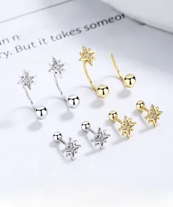 Detailed macro view of S925 sterling silver starburst stud earrings with pavé zircon