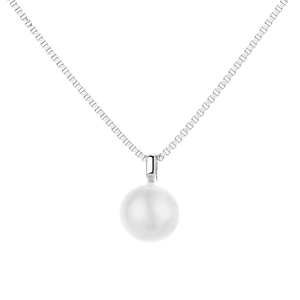 Élégant collier en argent sterling 925 avec un pendentif perle blanche ronde sur une chaîne box