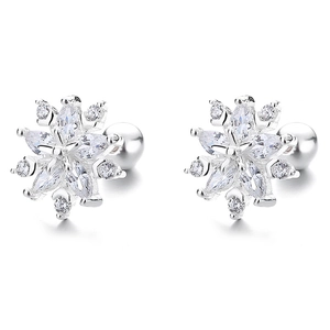 Sparkling 925 sterling silver snowflake stud earrings with clear cubic zirconia stones