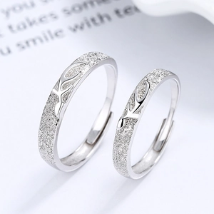 925 silver adjustable deer antler couple rings with frosted finish and polished details