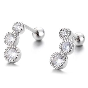 Minimalist 925 sterling silver triple stone stud earrings with screw back design