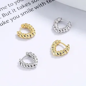 925 Sterling Silver Triangle Twisted Rope Hoop Earrings For Women Minimalist Korean Fashion Braided Geometric Jewelry Gift