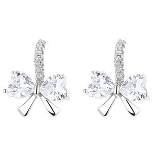 Élégantes boucles d'oreilles nœud en argent 925 avec cristaux en forme de cœur