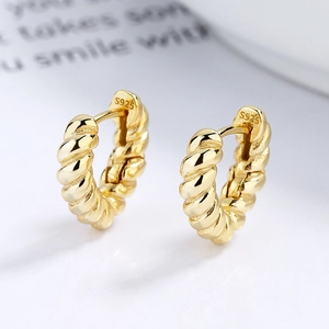 Elegant 925 sterling silver twisted rope hoop earrings in premium gold plated finish