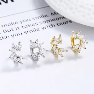 925 Argent Sterling Feuille Boucles d'Oreilles Clous Marquise Strass Feuillage Design Bijoux Élégants Accessoire Femme Or Argent