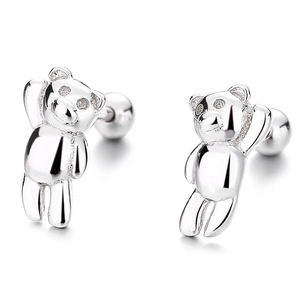 Cute 925 sterling silver teddy bear stud earrings with secure screw back design
