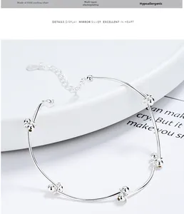 Detail of s925 sterling silver bead knot bracelet with multi-layer plating and adjustable chain