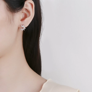 Boucles d'oreilles feuilles en argent 925 avec zircons marquise sur modèle