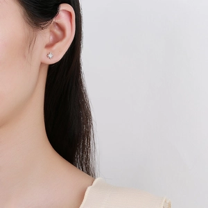 Minimalist 925 sterling silver star stud earrings with bright white zircon for women