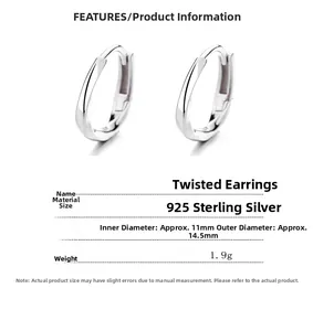 Detailed size specifications of S925 sterling silver Mobius hoop earrings with dimensions