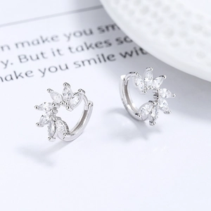 Boucles d'oreilles créoles feuille en argent 925 avec zircons marquise pour femme