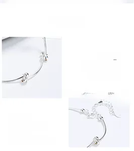 Close-up of S925 sterling silver bean knot bracelet with adjustable chain and lobster clasp