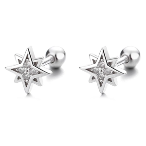 Elegant 925 sterling silver star stud earrings with zirconia stones on white background