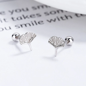 Minimalist 925 sterling silver ginkgo leaf stud earrings with secure ball screw backs