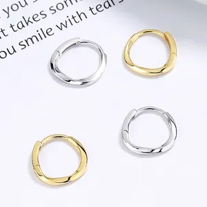 925 Sterling Silver Moebius Hoop Earrings For Women Minimalist Twisted Geometric Rhinestone Inlaid Gold Platinum Plated Jewelry