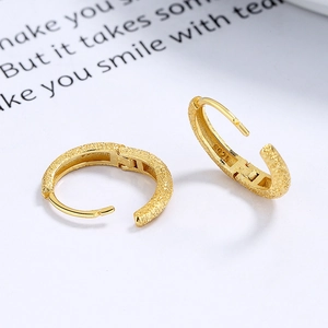 Minimalist S925 sterling silver frosted gold hoop earrings for women in 45-degree view