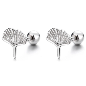 925 Sterling silver ginkgo leaf stud earrings with matte finish and screw back closure