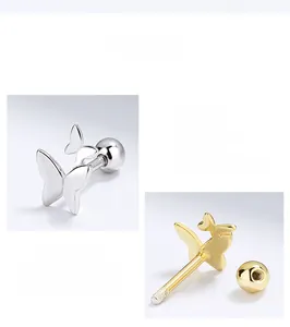 Detailed view of sterling silver butterfly stud earrings with secure screw-back closures
