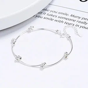 925 Sterling Silver Bean Knot Bracelet For Women Minimalist Adjustable Extension Chain Jewelry Elegant Silver Hand Accessories