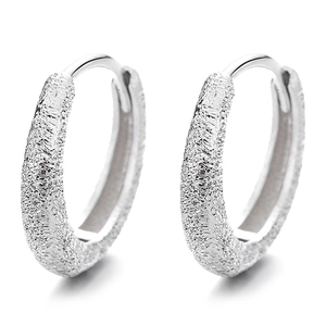 Minimalist 925 sterling silver frosted hoop earrings with glittery sand finish