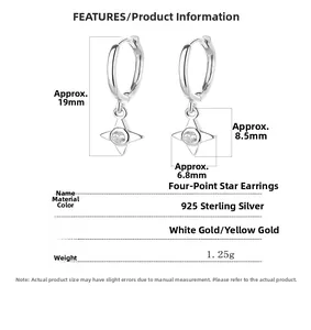 Guide des tailles pour boucles d'oreilles étoile à quatre branches en argent sterling 925