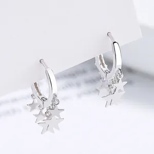 925 Sterling Silver star tassel hoop earrings with multiple hanging charms on display