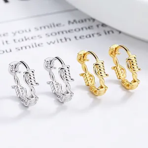 925 Sterling Silver Barbed Wire Hoop Earrings For Women Punk Minimalist Twisted Rope Geometric Design Personalized Jewelry
