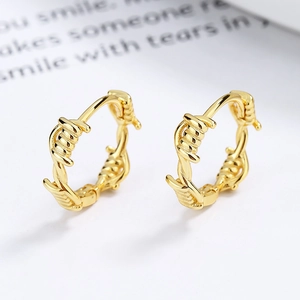 Golden 925 silver twist hoop earrings with unique barbed wire design for women