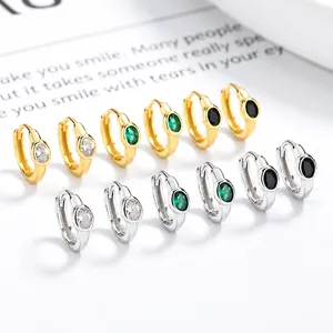 Pendientes de aro de plata 925 con piedras ovales en chapado de oro y plata