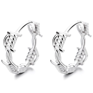 925 sterling silver barbed wire hoop earrings with minimalist punk design for women