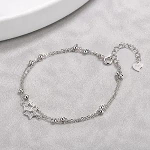 Bracciale a doppio strato in argento sterling 925 con ciondolo a stella e cuore