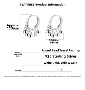 Technical size chart for 925 sterling silver hoop earrings with bead tassels