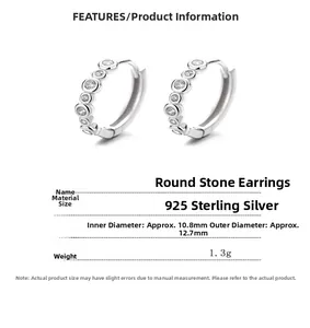 Detailed view of 925 sterling silver hoop earrings with dimensions and weight specs