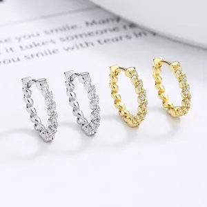 925 Sterling Silver Twisted Hoop Earrings For Women Fashion Light Luxury Rhinestone Inlaid Geometric Earring Jewelry Gift