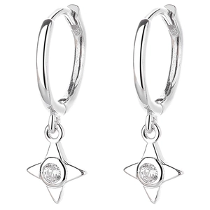 Boucles d'oreilles créoles minimalistes en argent 925 avec pendentifs étoiles en zircone