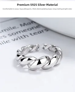 Macro view of S925 sterling silver twisted rope ring showing the interior hallmark