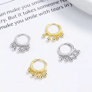 S925 Sterling Silver Bead Tassel Hoop Earrings For Women Minimalist Design Dainty Ball Drop Earrings High Quality Jewelry